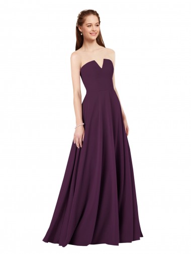 Achat Pourpre Trapèze Sans bretelle Mousseline Longue Robes demoiselle d'honneur