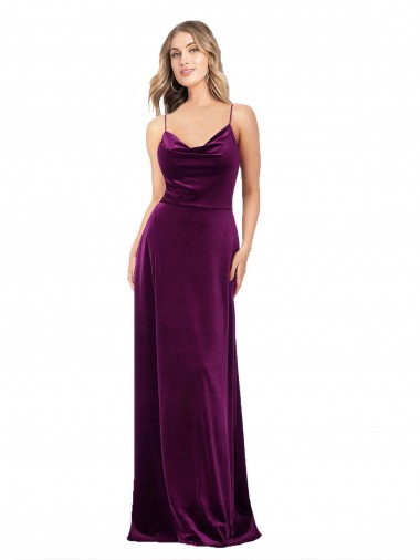 Achat Pourpre Trapèze Scoop Col V Velours Stretch Longue Formelles Robes demoiselle d'honneur / Robes de soirée / Robes de bal