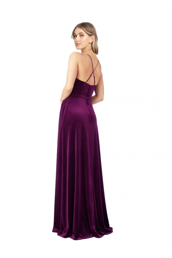 Achat Pourpre Trapèze Scoop Col V Velours Stretch Longue Formelles Robes demoiselle d'honneur / Robes de soirée / Robes de bal