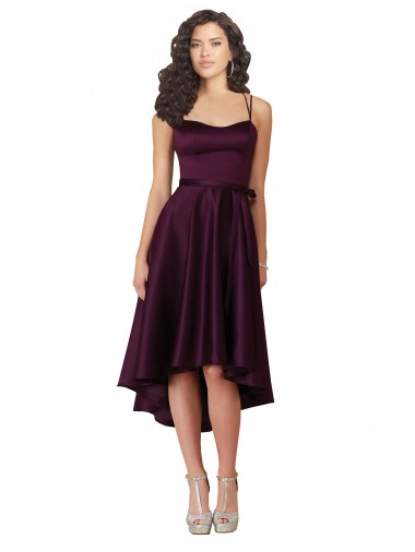 Achat Pourpre Trapèze Scoop Neck Satiné Courte Asymétrique Robes demoiselle d'honneur / Robes de bal