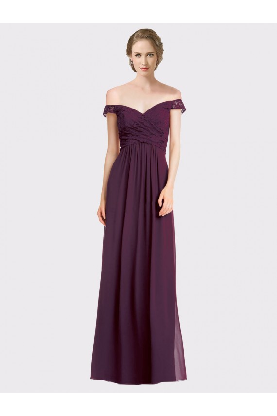 Achat Pourpre Trapèze Épaule Dénudée Mousseline Dentelle Longue Robes demoiselle d'honneur