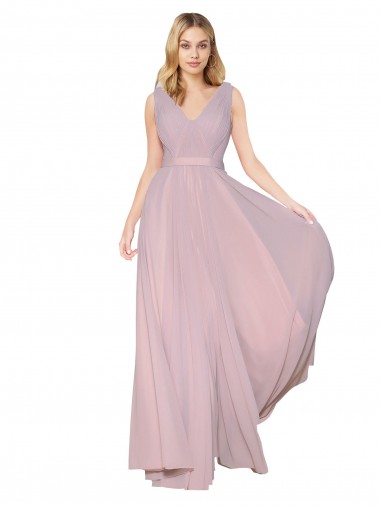 Achat Primevère Trapèze Col V Mousseline Longue Formelles Robes demoiselle d'honneur / Robes de soirée / Robes de bal