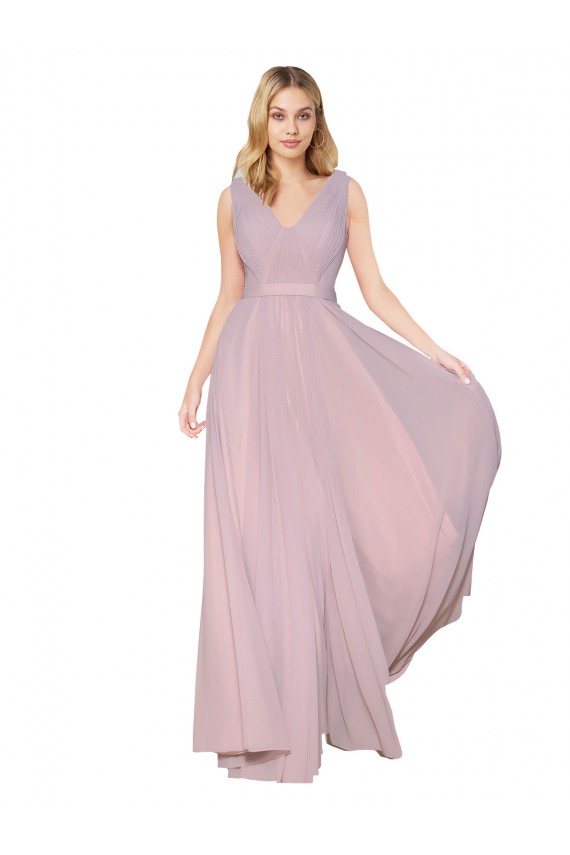 Achat Primevère Trapèze Col V Mousseline Longue Formelles Robes demoiselle d'honneur / Robes de soirée / Robes de bal