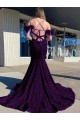 Achat Prune Fourreau Bretelles spaghetti Col V Traîne moyenne Paillettes Velours Longue Robes de bal