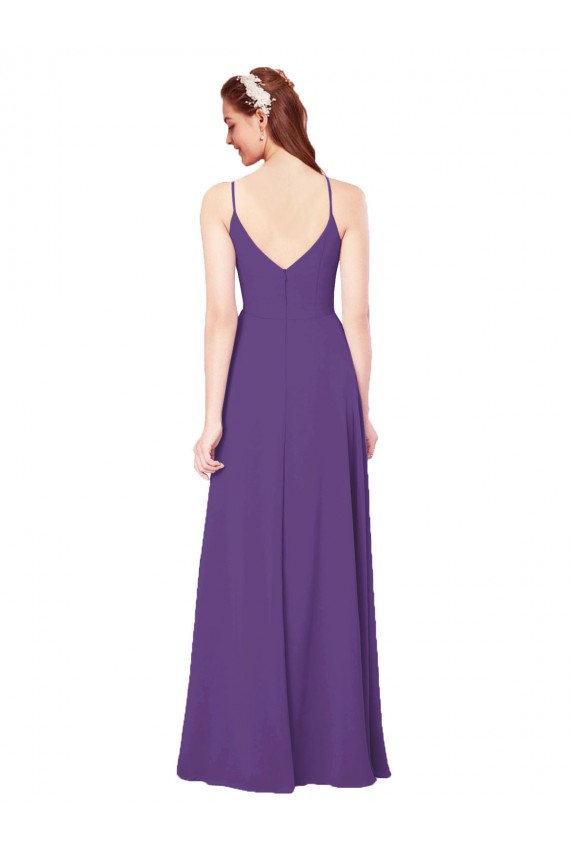 Achat Prune Fourreau Col Haut Mousseline Longue Robes demoiselle d'honneur