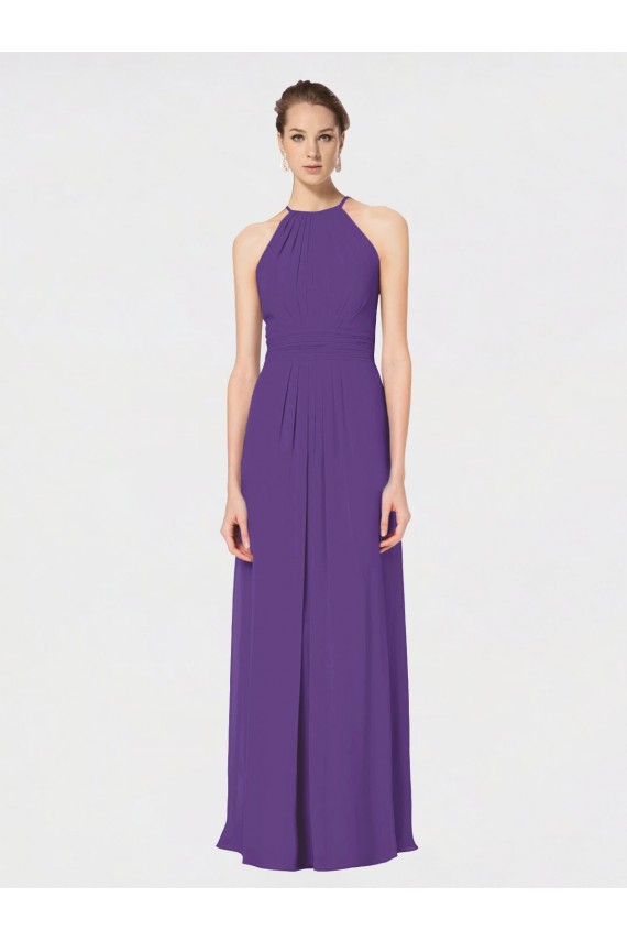 Achat Prune Trapèze Bretelles spaghetti Mousseline Longue Robes demoiselle d'honneur