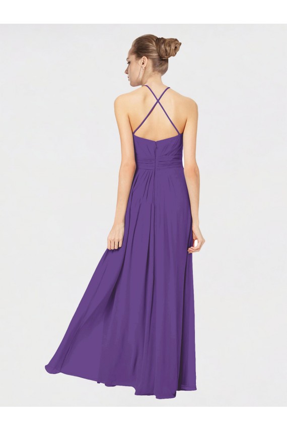 Achat Prune Trapèze Bretelles spaghetti Mousseline Longue Robes demoiselle d'honneur