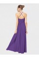 Achat Prune Trapèze Bretelles spaghetti Mousseline Longue Robes demoiselle d'honneur