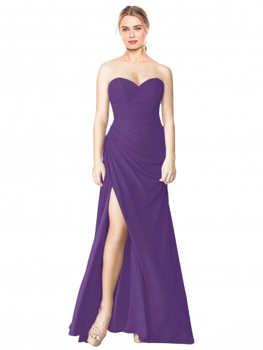 Achat Prune Trapèze Sans bretelle Mousseline Longue Robes demoiselle d'honneur