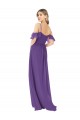 Achat Prune Trapèze Épaule Dénudée Col Haut Mousseline Longue Robes demoiselle d'honneur