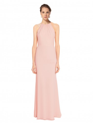 Achat Rose 114 Trapèze Bretelles spaghetti Mousseline Longue Robes demoiselle d'honneur
