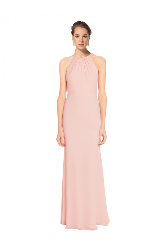Achat Rose 114 Trapèze Bretelles spaghetti Mousseline Longue Robes demoiselle d'honneur