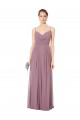 Achat Rose 147 Trapèze Bretelles spaghetti Col V Mousseline Longue Robes demoiselle d'honneur