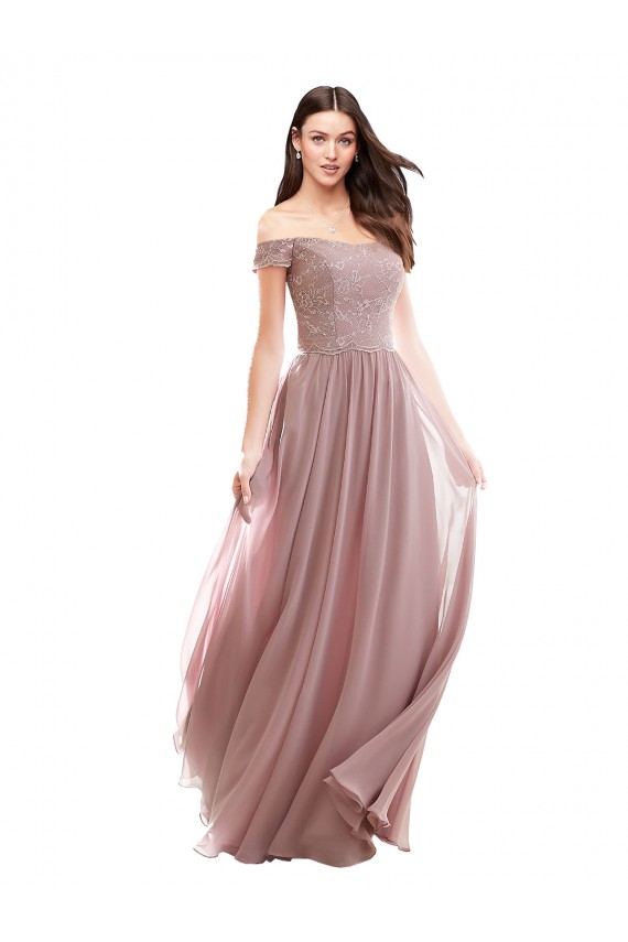 Achat Rose 147 Trapèze Épaule Dénudée Mousseline Dentelle Longue Robes demoiselle d'honneur