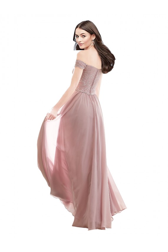 Achat Rose 147 Trapèze Épaule Dénudée Mousseline Dentelle Longue Robes demoiselle d'honneur