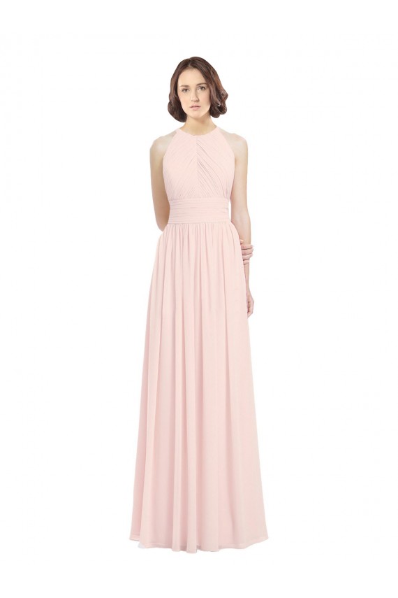 Achat Rose 42 Trapèze Licou Mousseline Longue Robes demoiselle d'honneur