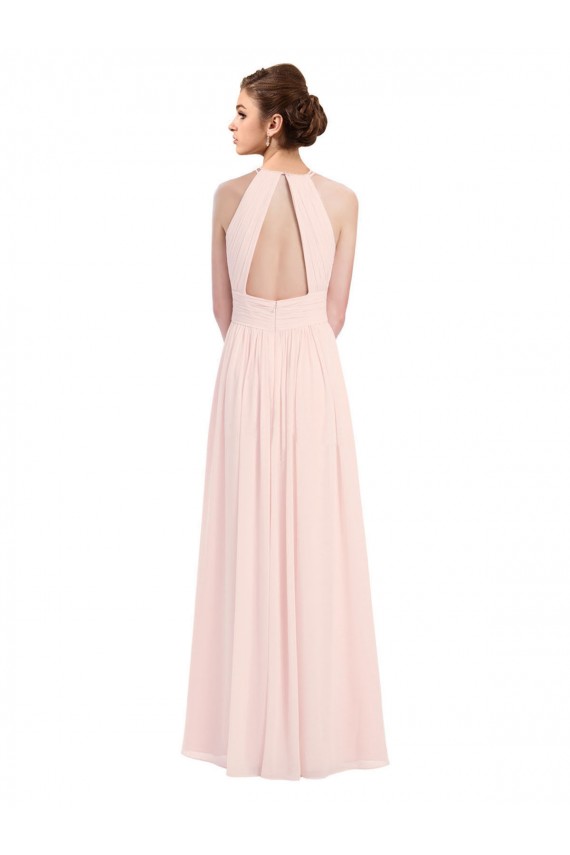 Achat Rose 42 Trapèze Licou Mousseline Longue Robes demoiselle d'honneur