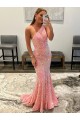 Achat Rose Fourreau Balayage train Paillettes Velours Longue Robes de bal