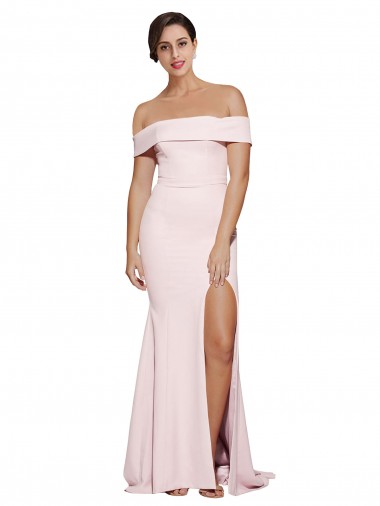 Achat Rose Fourreau Col Carré Balayage train Crêpe Stretch Longue Formelles Robes demoiselle d'honneur / Robes de soirée / Robes de bal