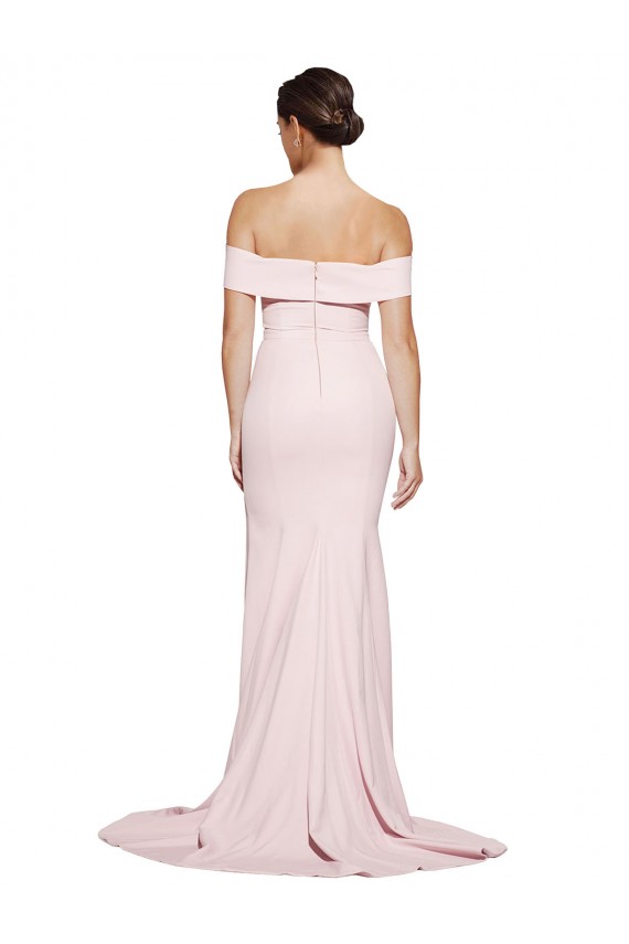 Achat Rose Fourreau Col Carré Balayage train Crêpe Stretch Longue Formelles Robes demoiselle d'honneur / Robes de soirée / Robes de bal