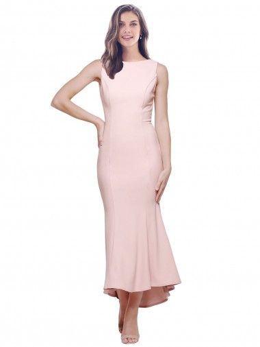 Achat Rose Fourreau Col Haut midi Crêpe Stretch Courte Asymétrique Robes demoiselle d'honneur / Robes de soirée / Robes de cocktail