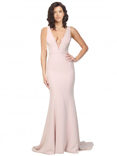 Achat Rose Fourreau Col V Balayage train Crêpe Stretch Longue Formelles Robes demoiselle d'honneur / Robes de soirée / Robes de bal