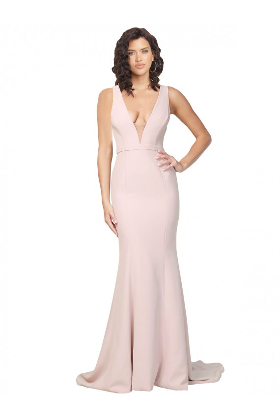 Achat Rose Fourreau Col V Balayage train Crêpe Stretch Longue Formelles Robes demoiselle d'honneur / Robes de soirée / Robes de bal