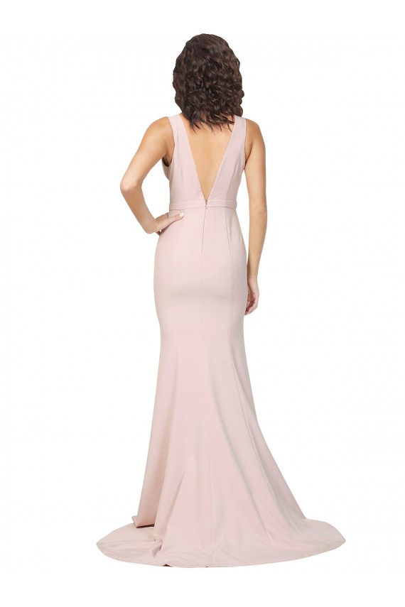 Achat Rose Fourreau Col V Balayage train Crêpe Stretch Longue Formelles Robes demoiselle d'honneur / Robes de soirée / Robes de bal