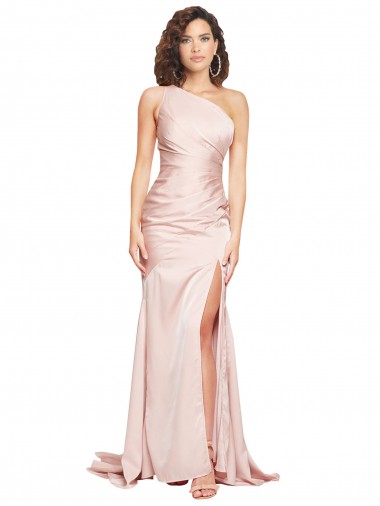 Achat Rose Fourreau Satiné Soyeux Longue Formelles Robes demoiselle d'honneur / Robes de soirée / Robes de bal