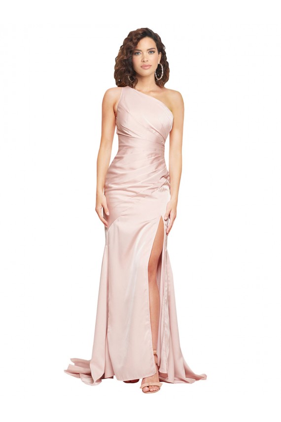 Achat Rose Fourreau Satiné Soyeux Longue Formelles Robes demoiselle d'honneur / Robes de soirée / Robes de bal