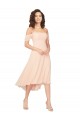 Achat Rose Glacé Trapèze Col Carré midi Mousseline Courte Asymétrique Robes demoiselle d'honneur