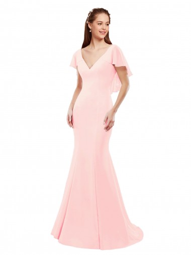 Achat Rose Sirène Col V Mousseline Longue Robes demoiselle d'honneur
