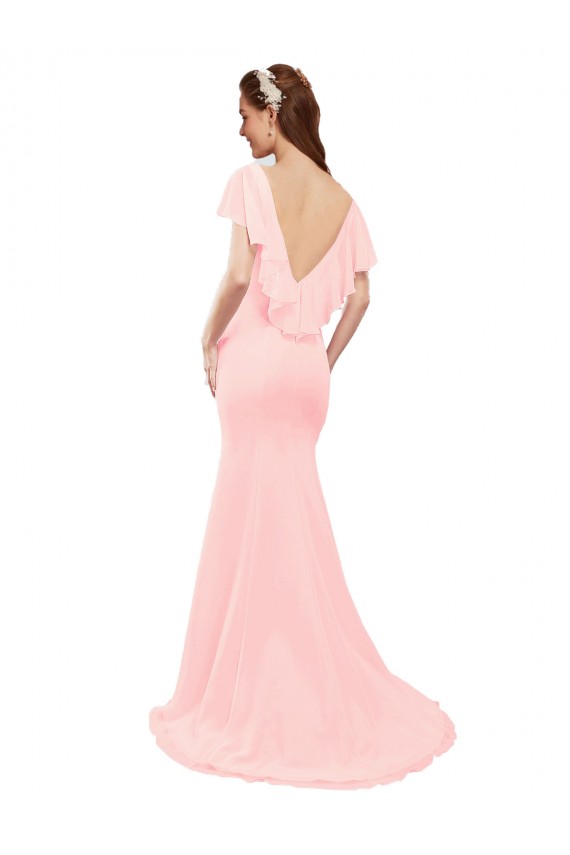 Achat Rose Sirène Col V Mousseline Longue Robes demoiselle d'honneur