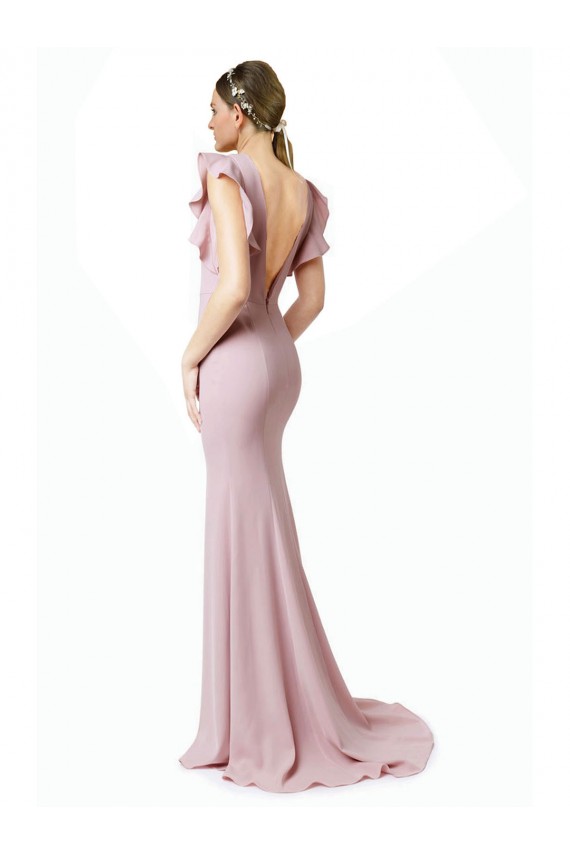 Achat Rose Sirène Col bijou Balayage train Crêpe Stretch Longue Robes demoiselle d'honneur / Robes de bal