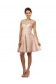 Achat Rose Trapèze Bateau Illusion Mousseline Dentelle Courte Robes demoiselle d'honneur