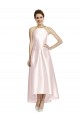 Achat Rose Trapèze Bretelles spaghetti Satiné Longue Asymétrique Robes demoiselle d'honneur
