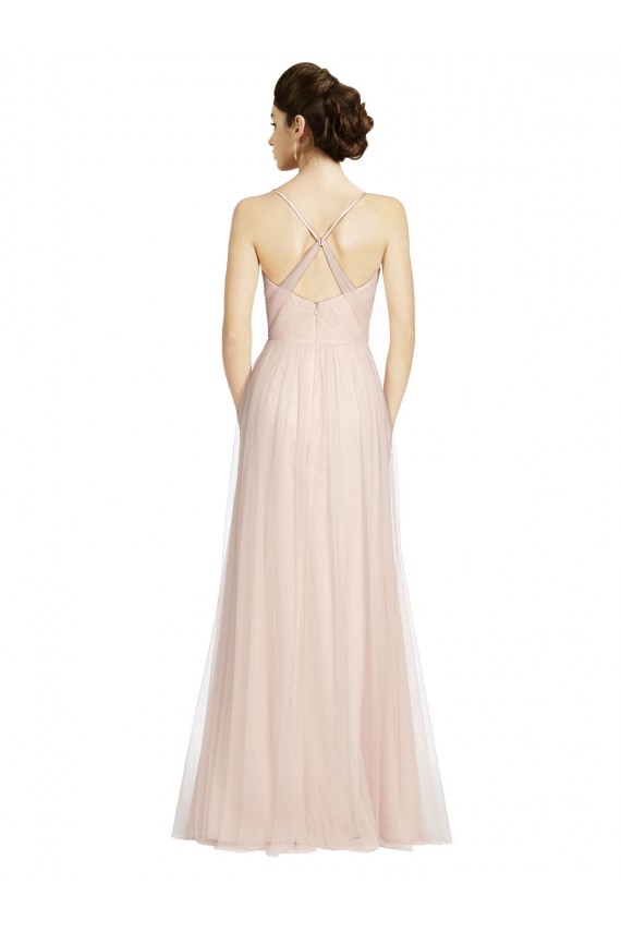 Achat Rose Trapèze Bretelles spaghetti Tulle Longue Robes demoiselle d'honneur
