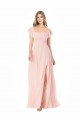 Achat Rose Trapèze Col Carré Mousseline Longue Robes demoiselle d'honneur