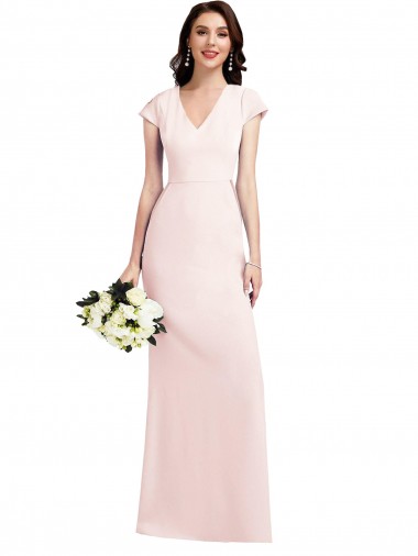 Achat Rose Trapèze Col V Crêpe Stretch Longue Formelles Robes demoiselle d'honneur / Robes de soirée / Robes de bal