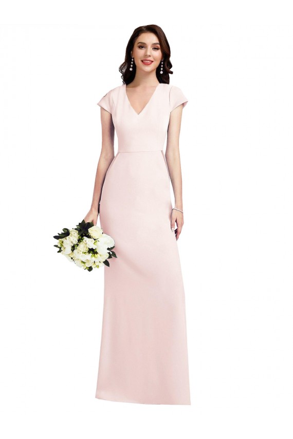 Achat Rose Trapèze Col V Crêpe Stretch Longue Formelles Robes demoiselle d'honneur / Robes de soirée / Robes de bal
