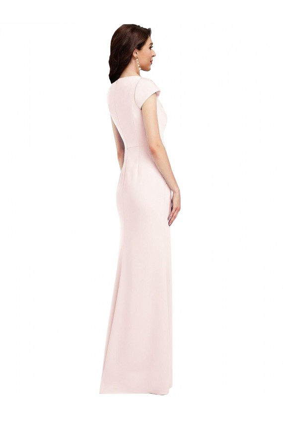 Achat Rose Trapèze Col V Crêpe Stretch Longue Formelles Robes demoiselle d'honneur / Robes de soirée / Robes de bal