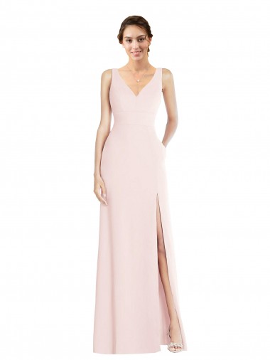 Achat Rose Trapèze Col V Crêpe Stretch Longue Robes demoiselle d'honneur / Robes de bal