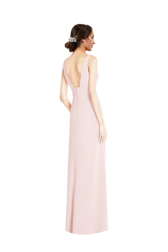 Achat Rose Trapèze Col V Crêpe Stretch Longue Robes demoiselle d'honneur / Robes de bal