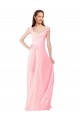 Achat Rose Trapèze Col V Mousseline Longue Robes demoiselle d'honneur
