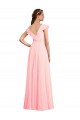 Achat Rose Trapèze Col V Mousseline Longue Robes demoiselle d'honneur