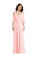 Achat Rose Trapèze Col V Mousseline Longue Robes demoiselle d'honneur