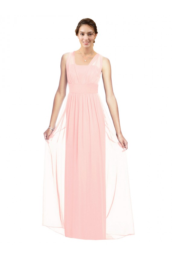 Achat Rose Trapèze Col V Mousseline Longue Robes demoiselle d'honneur