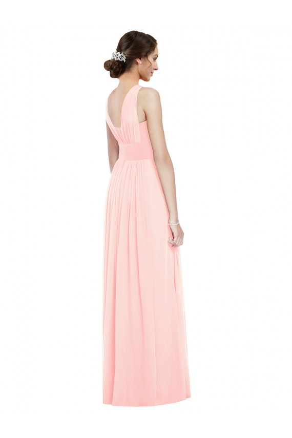 Achat Rose Trapèze Col V Mousseline Longue Robes demoiselle d'honneur