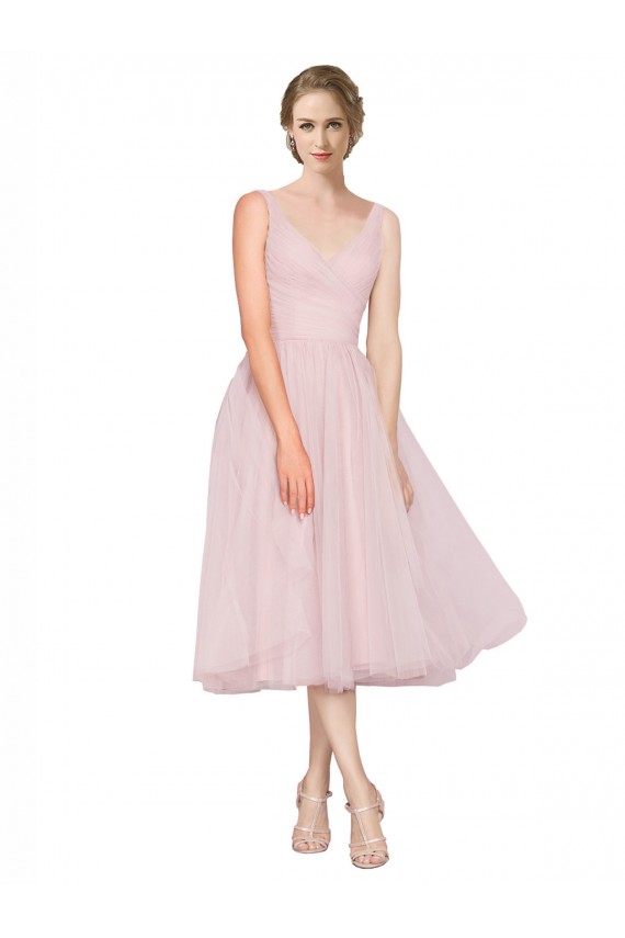 Achat Rose Trapèze Col V Tulle Courte Robes demoiselle d'honneur / Robes de cocktail