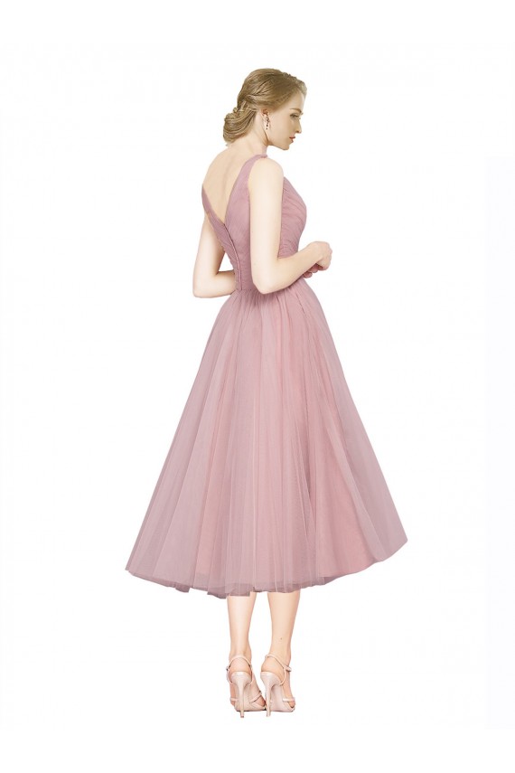 Achat Rose Trapèze Col V Tulle Courte Robes demoiselle d'honneur / Robes de cocktail